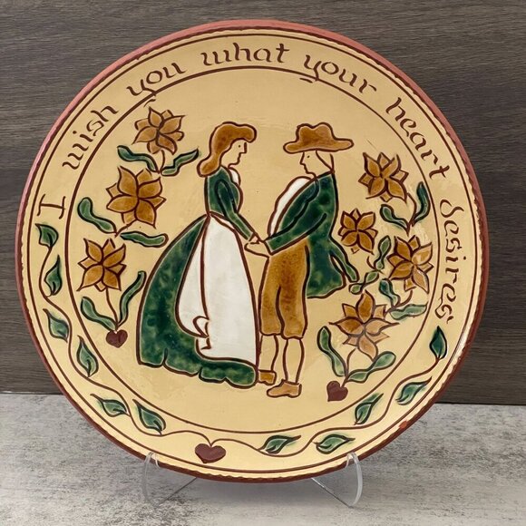 VTG Long Family Potters Wish Desire 10" Redware Sgraffito Bowl 1989 Signed
